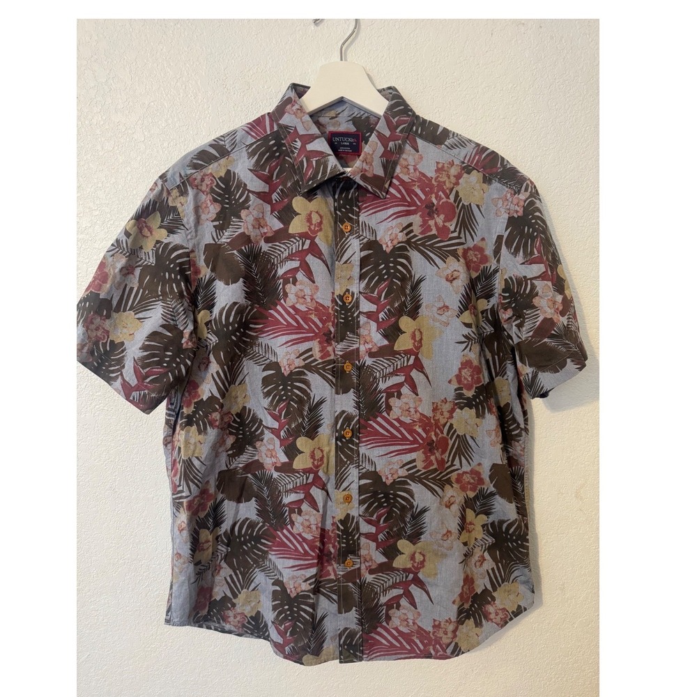 UNTUCKit Men's Large Floral Print Hawaiian Short Sleeve Button Down Shirt Resort